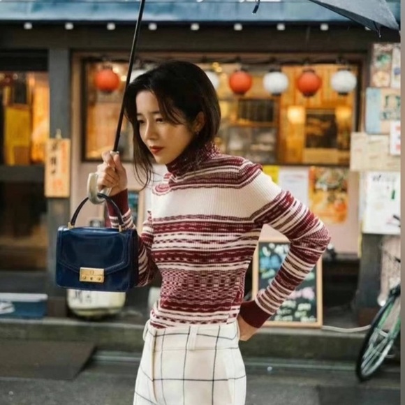 Tory Burch Ivory And Red Ribbed Julie Turtleneck Sweater - Picture 1 of 6
